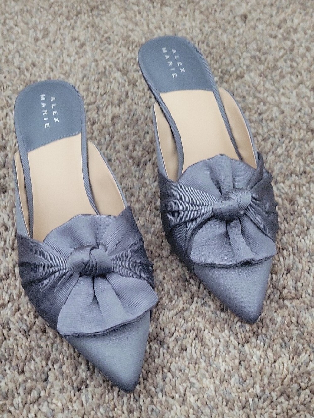 Alex Marie Slate Gray Pointed-Toe Bow Slip-On Mules - Picture 4 of 6
